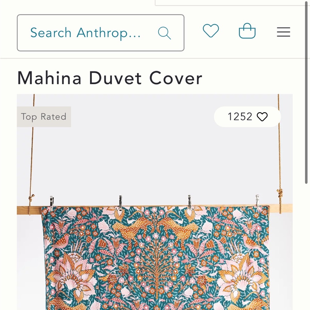 Anthropologie Mahina Floral Duvet Cover in Teal and Orange - Picture 5 of 5